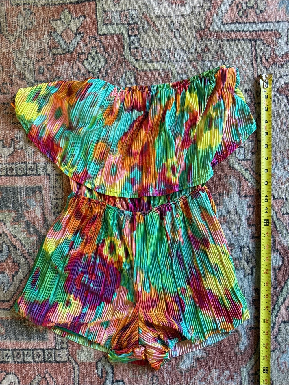 Girls' Multicolor Floral Pleated Off-Shoulder Romper